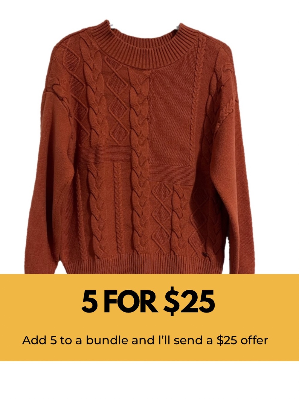 Mexx Rust Cable-Knit Crewneck Sweater